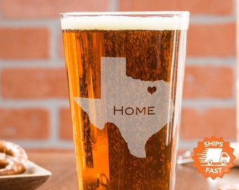 Home State Beer Glass - Etched Pint Glass for Housewarming, Gifts for Him, Moving Gift, Homesick, or Hometown Pride, Design: HOME