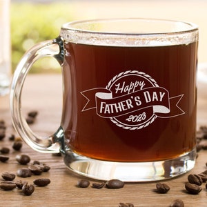 Happy Father's Day 2023 Coffee Mug for Dad - Etched Glass Coffee Cup, Father's Day Gift, Commemorative Father's Day Mug, Design: FD13