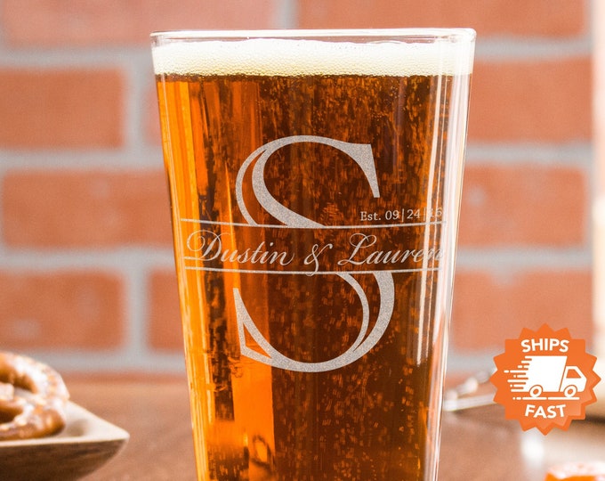 Beer Glass Etched with Your Initial - Personalized Pint Glasses, Monogram Pint Glasses, Great Gift for Men, Design: K3