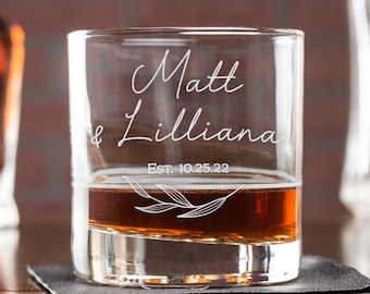 Personalized Whiskey Glass - Custom Wedding Gifts, Etched Cocktail Glasses for Couple, Custom Engagement Gifts, Custom Barware, Design: N9