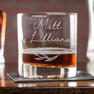 Personalized Whiskey Glass - Custom Wedding Gifts, Etched Cocktail Glasses for Couple, Custom Engagement Gifts, Custom Barware, Design: N9