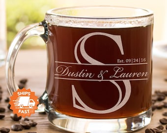 Tazze da caffè personalizzate con iniziale incisa - Tazza da caffè in vetro incisa, regali unici, design: K3