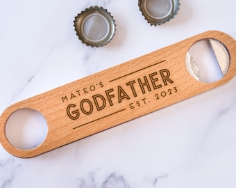 Personalized Godfather Bottle Opener - Engraved Bar Key for Godfather proposal, Custom Godfather Gifts, Baptism Presents, Design: GDPA1