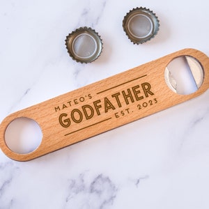 Personalized Godfather Bottle Opener - Engraved Bar Key for Godfather proposal, Custom Godfather Gifts, Baptism Presents, Design: GDPA1