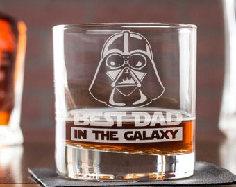 Darth Vader Whiskey Glass for Dad - Star Wars Gift, Personalized Etched Low Ball Glass, Best Dad in the Galaxy, Gifts for Dads, Design: FD5