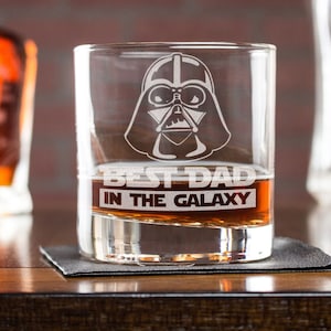 Darth Vader Whiskey Glass for Dad - Star Wars Gift, Personalized Etched Low Ball Glass, Best Dad in the Galaxy, Gifts for Dads, Design: FD5