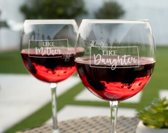 Wine Glass Set | Like Mother, Like Daughter | Gift for Mom | Mother's Day Gift | Mom Gift from Adult Daughter, Design: MD2