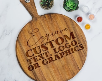 Custom Round Charcuterie Board - Engraved Cheese Board with Your Text, Logo or Artwork, Personalized Gifts, Gifts for Her, Design: CUSTOM