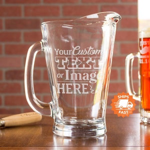 Etched Glass PItcher personalized for your event with any custom logo, text, or image you would like