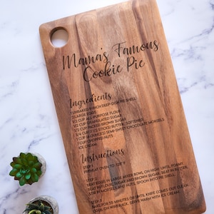 Engraved Recipe Cutting Board LARGE - Wood Chopping Block with Custom Recipe, Heavy Duty Engraved Board, Design: RECIPE