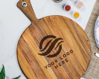 Custom Logo Charcuterie Board - Branded Cutting Board | Round Serving Board | Laser Etched with Logo, Design: LOGO