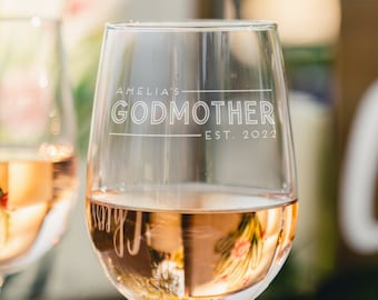 Personalized Godmother Wine Glass - Custom Gift for Godmother, Baptism Gift for Godmother, Etched Godmom Gifts, Design: GDMA1