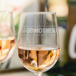 Personalized Godmother Wine Glass - Custom Gift for Godmother, Baptism Gift for Godmother, Etched Godmom Gifts, Design: GDMA1