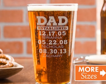 Fathers Day Gift, Dad Est, Gift For Dad, Dad Established Glass, Gift From Wife, Personalized Beer Glass, Custom Pint Glasses, Cheers