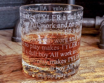 All Work And No Play Personalized Whiskey Glass - The Shining Horror Gift, Stephen King, Halloween Barware, Design: ALLWORK