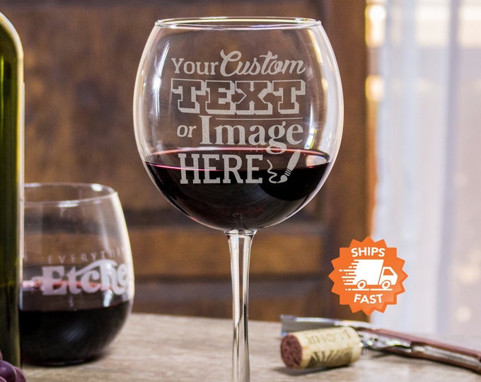 Custom Wine Glasses - Logo Wine Glasses, Personalized Wine Glasses, Engraved Wine Glass for Her, Personalize Wine Glass, Design: CUSTOM