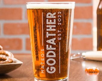 Personalized Godfather Beer Glass - Engraved Pint Glass, Godfather Gifts, Baptism Presents, Design: GDPA1