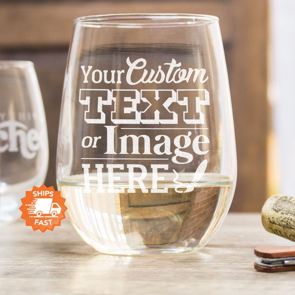 Custom Etched Stemless Wine Glass - Bulk Pricing Available, For Events, Branding, and Gifts, Add Your Text, Logo, or Artwork, Design: CUSTOM