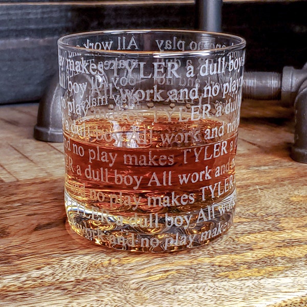 All Work And No Play Personalized Whiskey Glass - The Shining Horror Gift, Stephen King, Halloween Barware, Design: ALLWORK