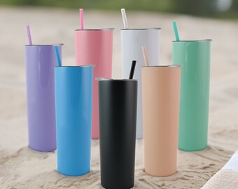 Single Skinny Tumbler with Straw, No Minimums! Blank Tumblers for Makers, Engraving Blanks, Sublimation Blanks, Vinyl Blanks, Design: BLANK