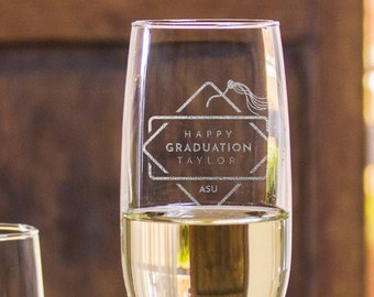 Graduation Champagne Flute - Graduate Toasting Glasses for Her or for Him, Student Champagne Glass, Design: GRAD1