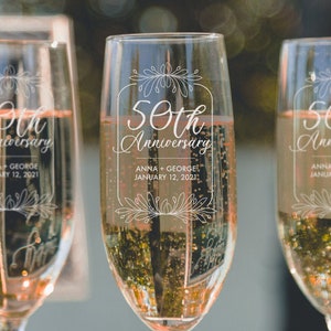 50th Anniversary Champagne Flutes - Personalized Toasting Glasses for Anniversary, Custom Anniversary Gift, Design: A1