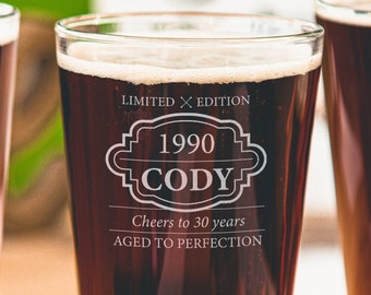 Personalized Birthday Beer Glass for Him - Custom Birthday and Name, Gifts for Him, Custom Birthday Gift for Men, Design: BDAY3