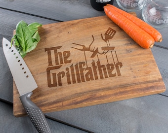 GrillFather Engraved Chopping Block - Add Message on Back, 14x10 Cutting Board, Engraved Gifts for Dad, The Godfather, Design: GRILLFATHER