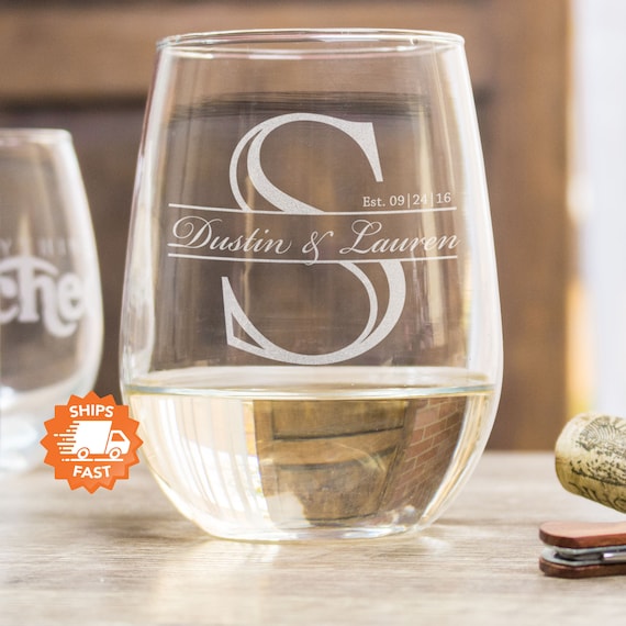 Personalized Stemless Wine Glasses - Etched Wine Glasses are the Best Gifts  for Couples, Custom Etched Wine Glass, Design: K3