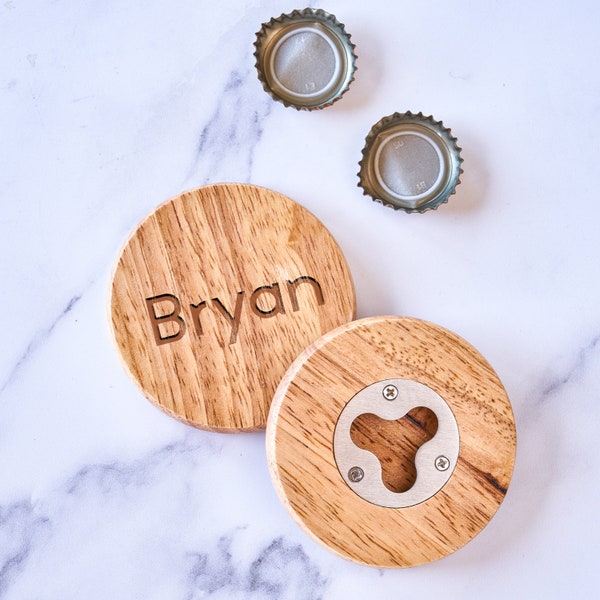 Custom Round Bottle Opener - Personalized Beer Bottle Popper with Name or Message, Small Gifts, Design: NAME