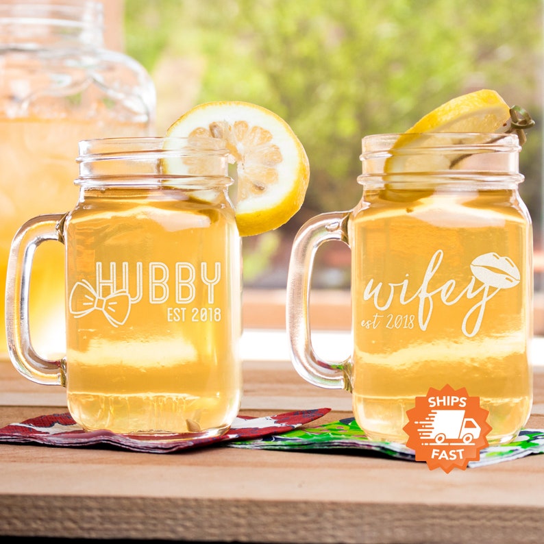 OPEN Mason Jar Wedding Mugs Personalized Drinking Glasses Etsy