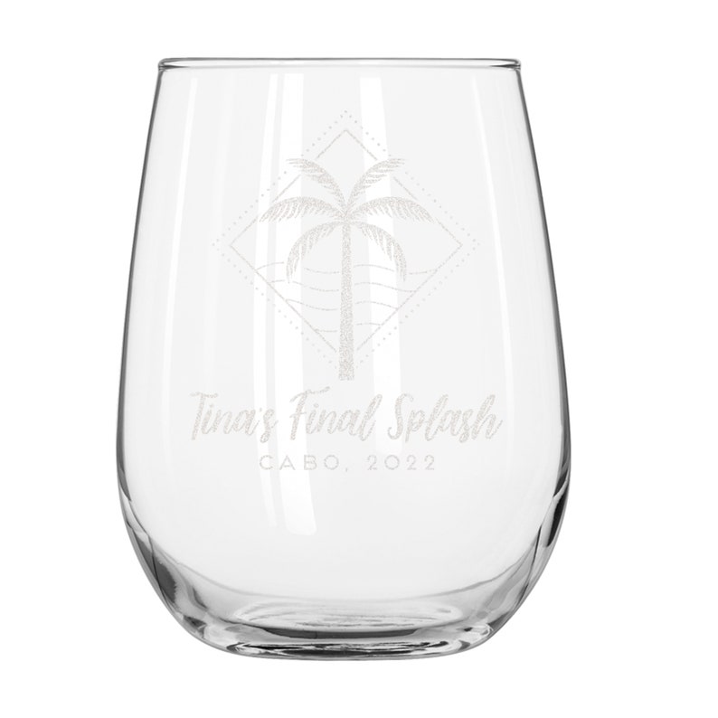 Personalized Beach Themed Wine Glass Bachelorette or Birthday Glasses, Beach House Decor, Tropical Wine Glass, Design: OD2 image 2