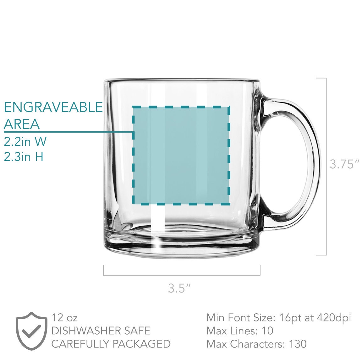 Custom Coffee Mug Personalized Laser Engraved Varsity Letter Coffee Mug 12  Oz Glass With Handle. Dishwasher Safe. 