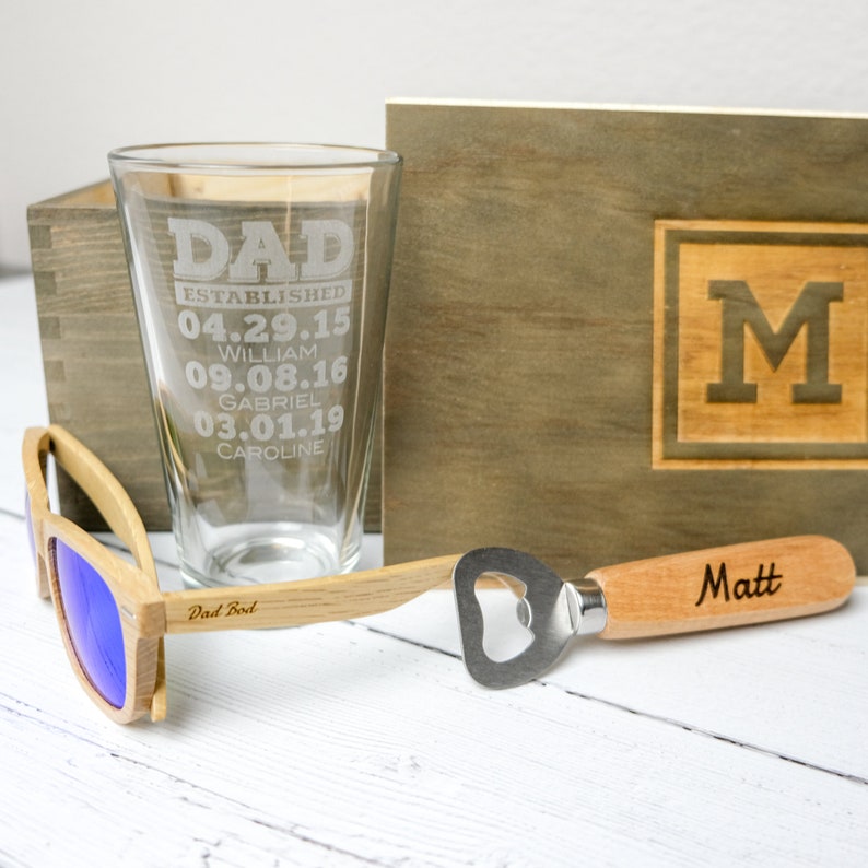 Father's Day Gift Box Dad Established Personalized Pint Etsy