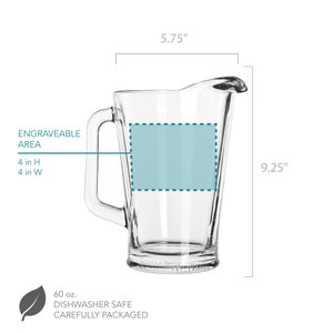 Custom Pitcher Etched Glass Pitcher Housewarming Gift, Personalized Water Pitcher, Engraved Beer Pitcher, Design: CUSTOM image 2