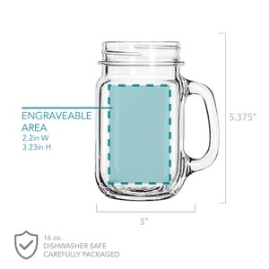 Custom Mason Jar Mug Mason Jar with Custom Text Etched Drinking Glasses Summer Glassware, Design: CUSTOM image 2