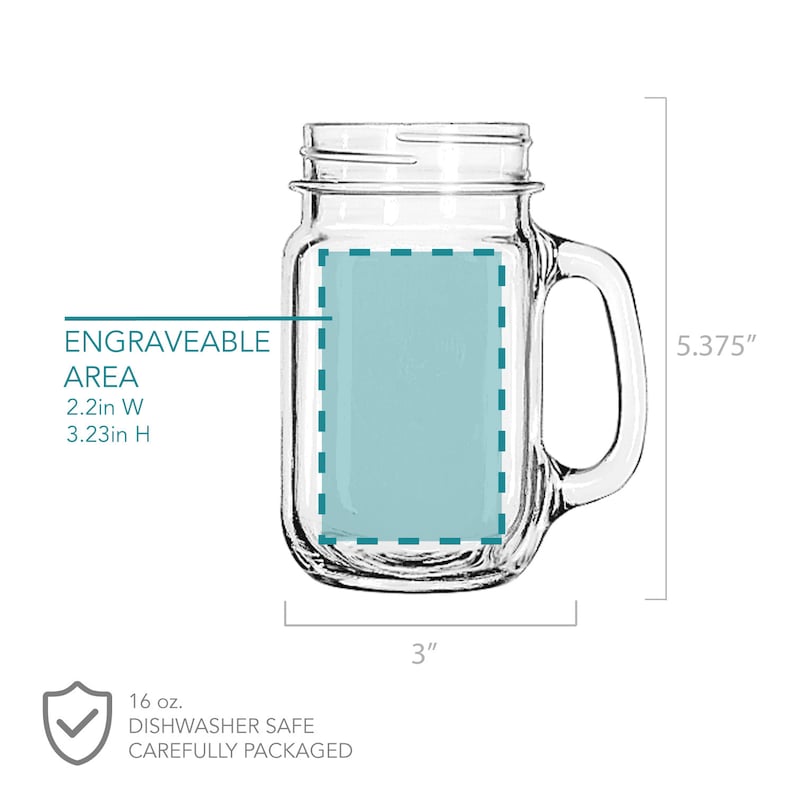 Custom Mason Jar Mug Mason Jar with Custom Text Etched Drinking Glasses Summer Glassware, Design: CUSTOM image 2