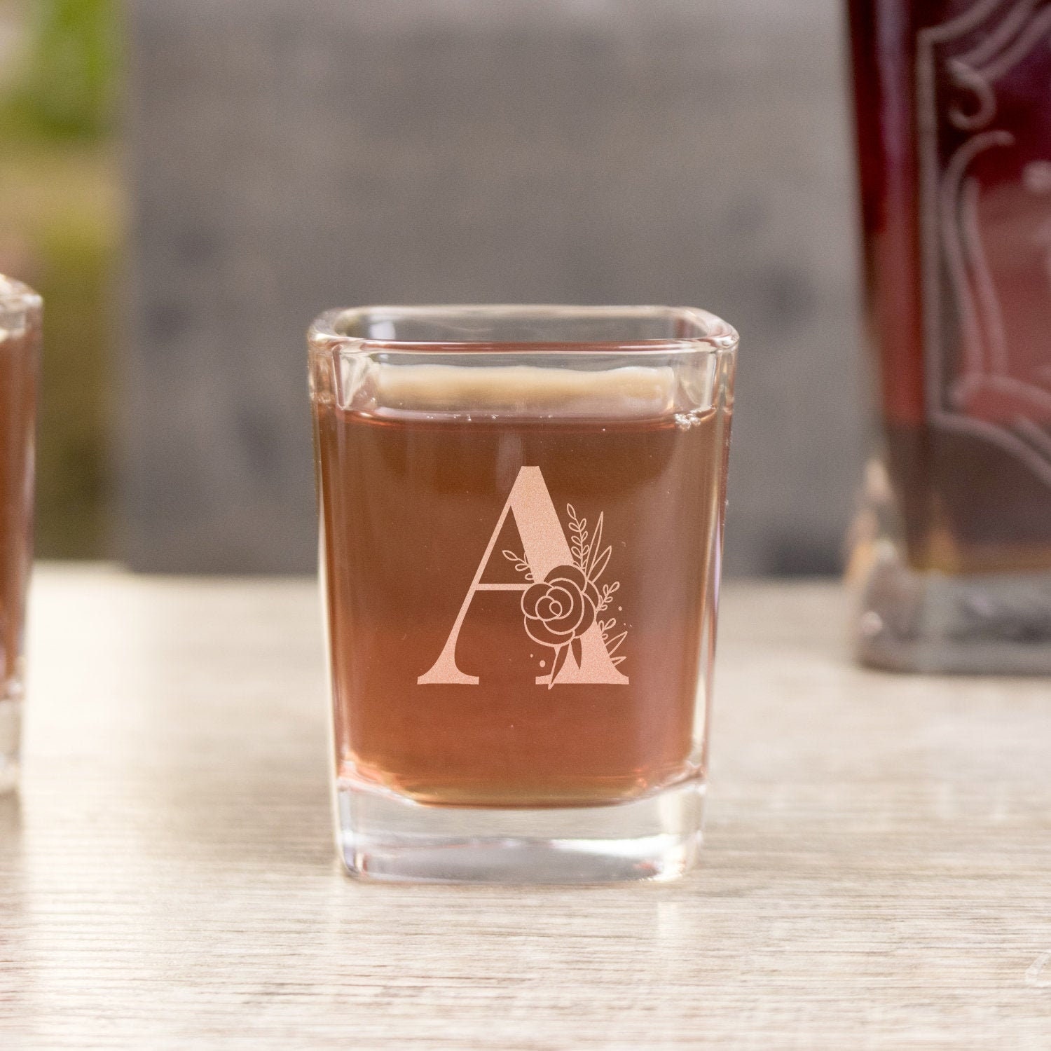 Etched Initial Shot Glass Personalized Floral Shot Glasses Etsy