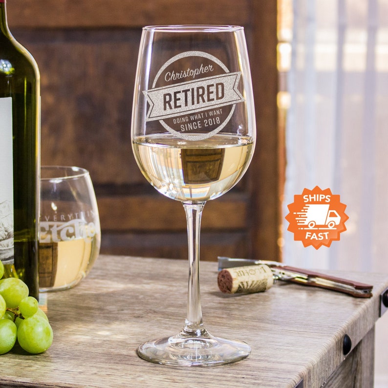 Retirement Gifts for Women Wine Glass Personalized White