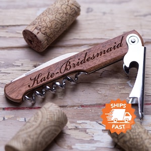 Personalized Wine Opener - Great Gift for Him or Her, Custom Corkscrew, Wedding Favors, Stocking Stuffers, Design: NAME