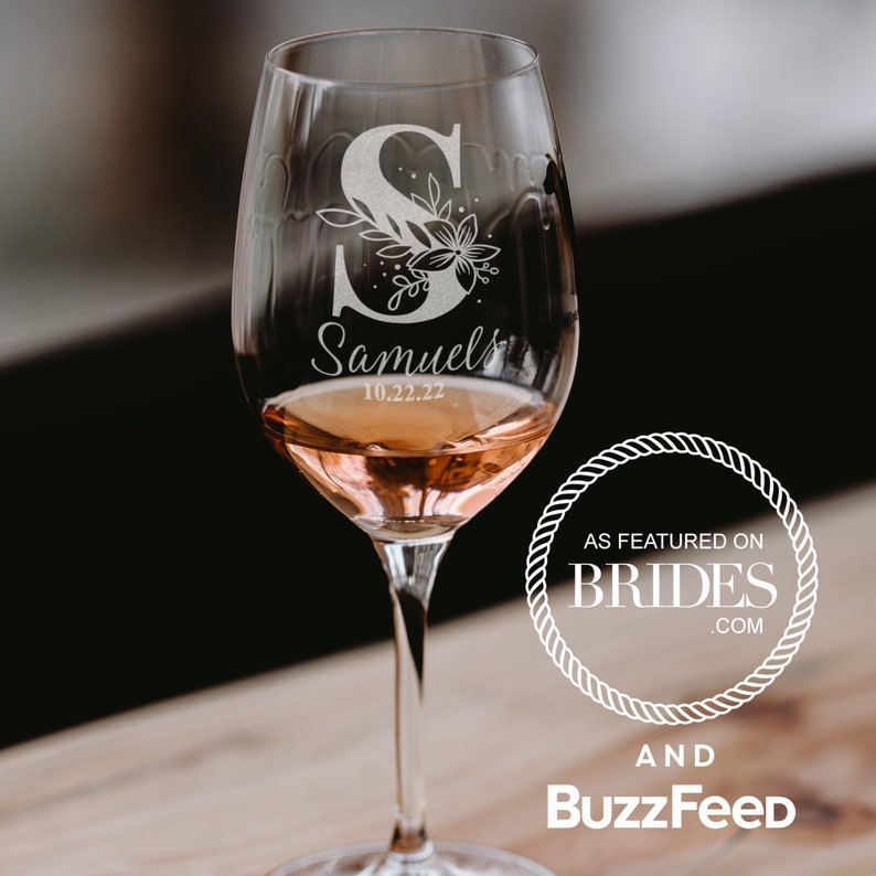 Etched Wine Glass With Initial Personalized Last Name Etsy