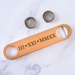 Personalized Minimalist Bottle Opener - Engraved Anniversary Gift, Valentine&#39;s Gift for Him or Her, Roman Numeral Date, Design: NUMERALS