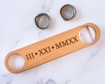Personalized Minimalist Bottle Opener - Engraved Anniversary Gift, Valentine's Gift for Him or Her, Roman Numeral Date, Design: NUMERALS
