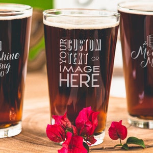 Etched Custom Pint Glasses - Personalized Beer Glasses with Custom Text, Design or Logo, Bulk Orders Available, Design: CUSTOM