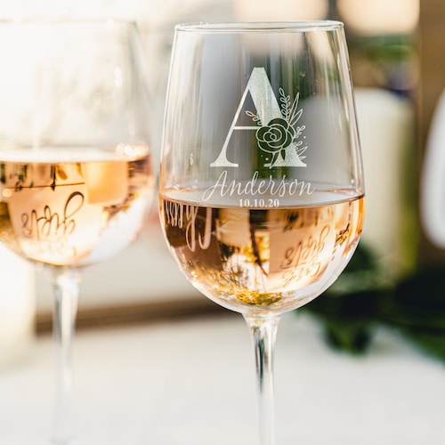 Personalized Wine Glass, Etched Red or White Wine Glass, Custom Initial and  Name, Elegant Bar Glassware, Wine Glasses Set, Design: K4 - Etsy