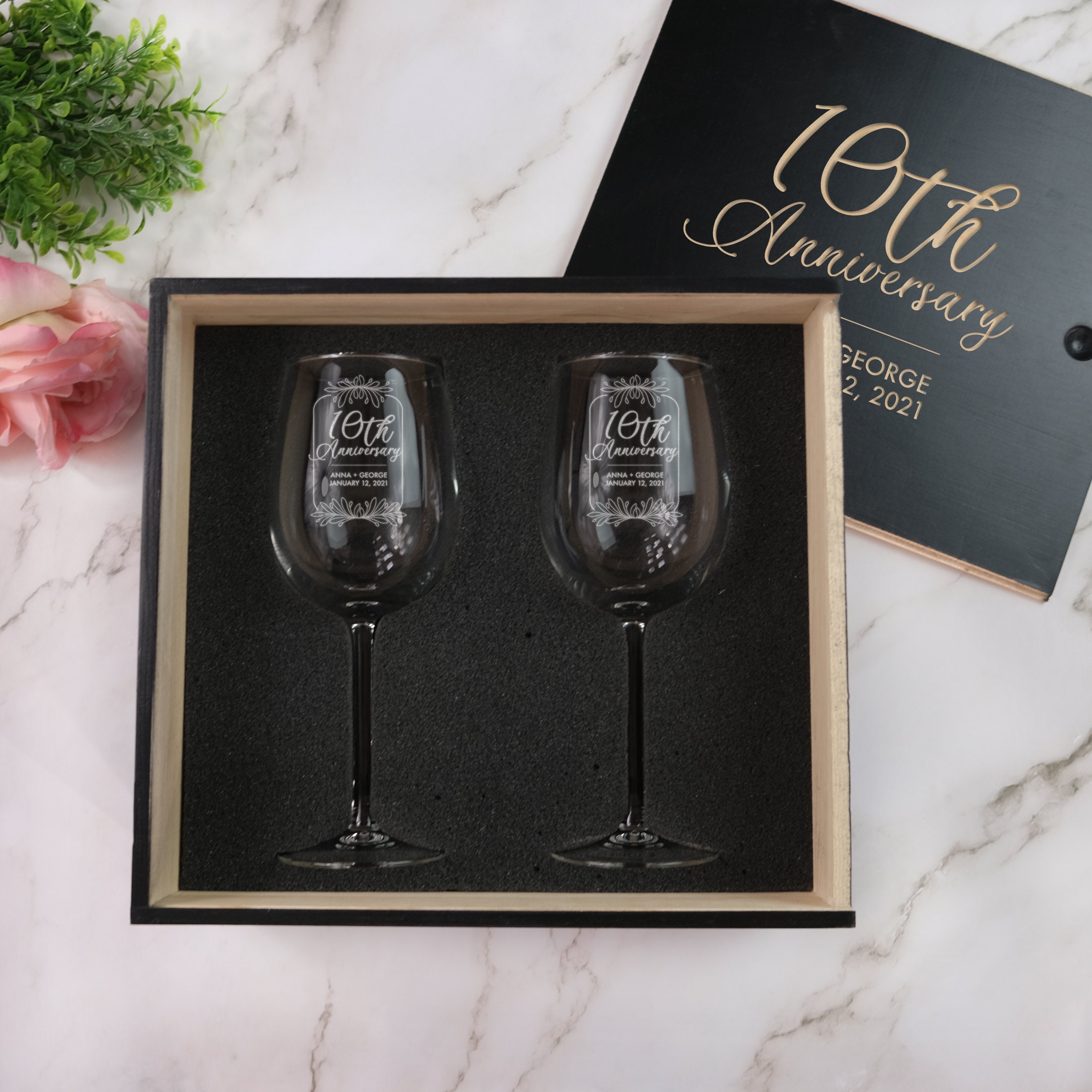 Couple's Set of Modern Wine Glasses with Initials & Date - Love, Georgie