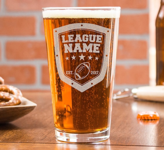 Fantasy Football Beer Glass - Etched Pint Glass for Fantasy League, Custom Etched with League or Team Name, Gifts for Him, Design: FF1