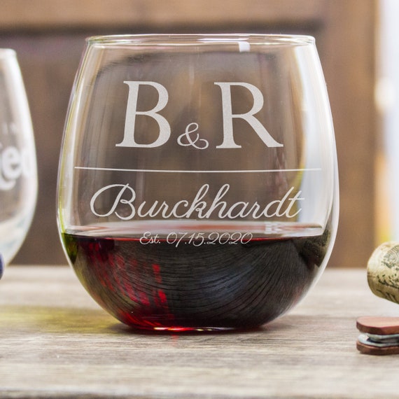 Custom Engraved Couples Puzzle Piece Glasses - Set of Two (Stemless Wine)