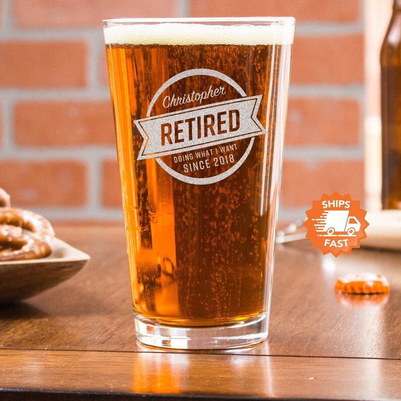 Retirement Gift Beer Glass Personalized Beer Mug Retired Etsy