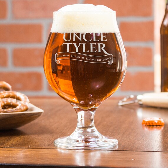 Personalized Belgian Glass for Uncle Etched Tulip Beer Glass